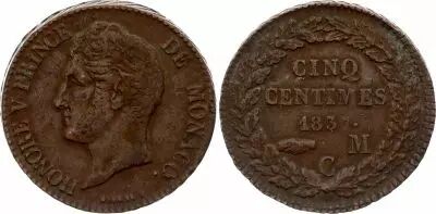 Monaco 5 Centimes Honor� V - 1837 MC