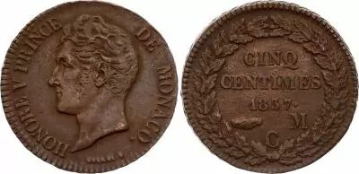Monaco 5 Centimes Honor� V - 1837 MC
