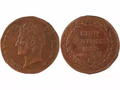 Monaco 5 Centimes Honor� V - 1837 MC