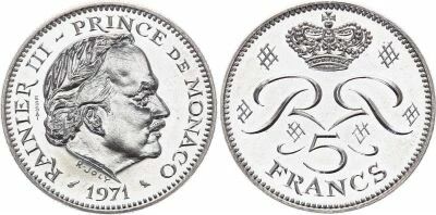 Monaco 5 Francs, Rainier III - 1960  Essai - Gad MC 152
