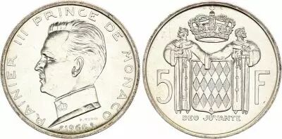 Monaco 5 Francs Rainier III - 1960-1966 SILVER