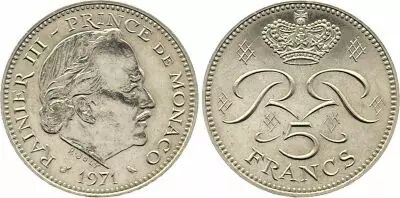 Monaco 5 Francs Rainier III - 1971