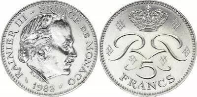 Monaco 5 Francs Rainier III - 1982 - XF - KM.150