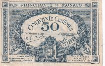 Monaco 50 centimes - Arms - 20/03/1920 - F to VF - P.3a