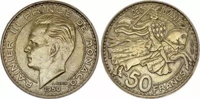 Monaco 50 Francs Rainier III - Chevalier 1950 - TTB