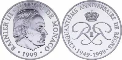 Monaco Medal - Rainier III - 1999 - 50 years od Reign - Silver