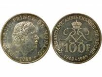 Monaco Rainier III - 100 Francs Argent, 40 ans de R&egrave;gne - 1989 Paris