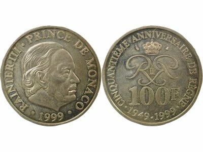 Monaco Rainier III - 100 Francs Argent, 50 ans du Prince - 1999 Paris