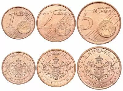Monaco S�rie de 3 monnaies - Monaco 2001 - 1, 2 et 5 centimes
