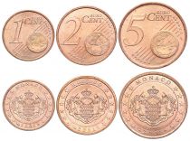 Monaco Series of 3 coins - Monaco 2001 - 1,2 and 5 centimes