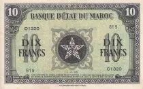 Morocco 10 Francs - 01-03-1944 - XF - Serial O.1320 - P.25