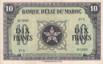 Morocco 10 Francs - 01-03-1944 - XF - Serial O.1320 - P.25