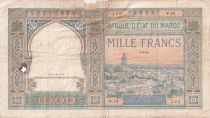 Morocco 1000 Francs - City and Minaret - 01-02-1921- Serial V.10 - G - P.16a