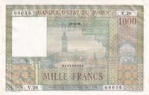 Morocco 1000 Francs - Mosque - City and landscape - 15-11-1956 - Serial V.20 - P.47