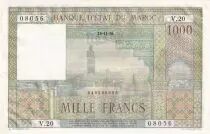Morocco 1000 Francs - Mosque - City and landscape - 15-11-1956 - Serial V.20 - P.47