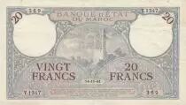 Morocco 20 Francs Minaret - 14-11-1941  -  VF to VF  - Serial Y.1347 - P.18b