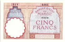 Morocco 5 Francs 14-11-1941 - XF +  - Serial O.663 - P.23Ab