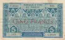 Morocco 5 Francs Blue and green - 1924 - Serial C.3199 - VF - P.9