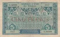 Morocco 5 Francs Blue and green - 1924 - Serial C.4038 - VF - P.9