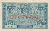 Morocco 5 Francs Blue and green - 1924 - Serial C.4323 -  VF - P.9