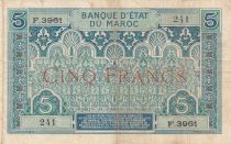 Morocco 5 Francs Blue and green - 1924 - Serial F.3961 - VF - P.9
