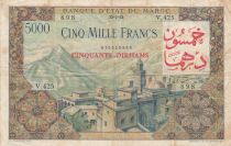 Morocco 50 Dirhams on 5000 Francs OVERPRINT 02-04-1953 - Serial V.425 - VF - P.51