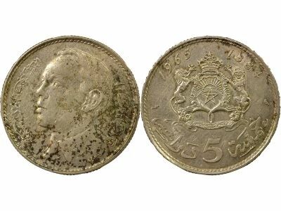 Morocco Hassan II - 5 Silver Dirham - 1384 AH (1965) Paris