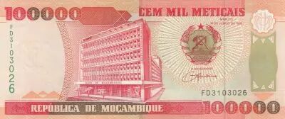 Mosambik 100000 Meticais - Bank of Mozambique - Hydroelectric dam - 1993 - Serial FD - P.139