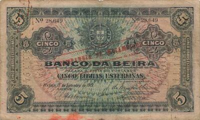 Mozambico 5 Libras - 15-09-1919 - Overprint - P.R21