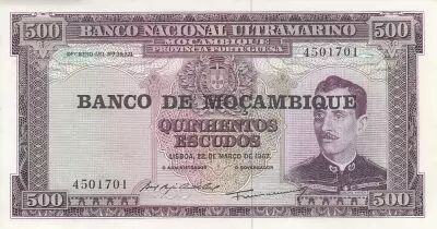 Mozambique 500 Escudos - Xavier Caldas - Arms - 1967