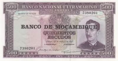 Mozambique 500 Escudos - Xavier Caldas - Arms - 22-03-1967