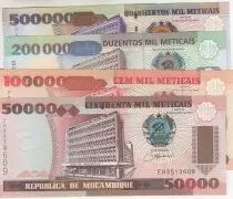 Mozambique Set of 4 notes : 50000, 100000, 200000, 500000 Meticais - Bank of Mozambique - 16-06-1993