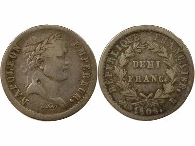 Napoleon I - 1/2 Silver Franc, Laureate Head, Republic - 1808 B Rouen