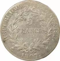 Napoleon I - 5 Silver Francs, Bare Head, Greg. Cal. - 1807 L Bayonne