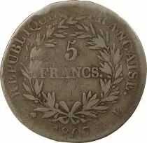 Napoleon I - 5 Silver Francs, Bare Head, Greg. Calendar - 1807 L Bayonne