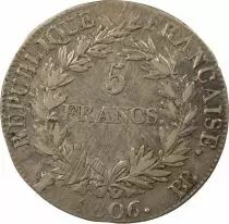 Napoleon I - 5 Silver Francs, Bare Head Gregorian Cal. - 1806 BB Strasbourg