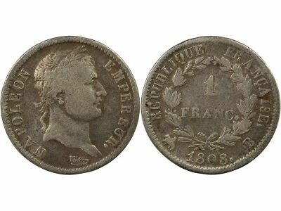 Napoleon I - Silver Franc, Laureate Head, Republic - 1808 B Rouen
