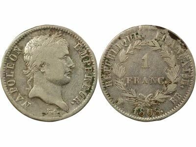 Napoleon I - Silver Franc, Laureate Head, Republic - 1808 BB Strasbourg