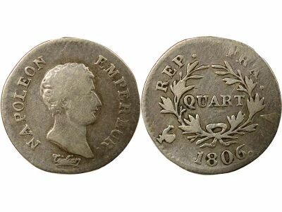 Napoleon I - Silver Quater Franc, Bare Head, Greg. Cal. - 1806 A Paris