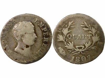 Napoleon I - Silver Quater Franc, Bare Head, Greg. Cal. - 1807 I Limoges