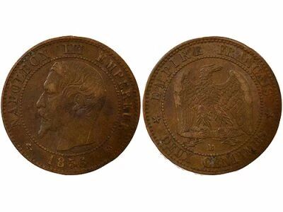 Napoleon III - 2 Centimes, Bare Head - 1856 B Rouen