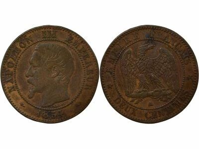 Napoleon III - 2 Cents, Bare Head - 1854 A Paris