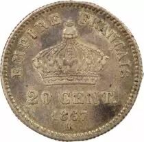 Napoleon III - 20 Silver Centimes , Big Diameter - 1867 BB Strasbourg