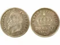 Napoleon III - 20 Silver Centimes , Big Diameter - 1867 BB Strasbourg