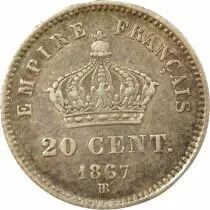 Napoleon III - 20 Silver Centimes , Big Diameter - 1867 BB Strasbourg