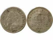 Napoleon III - 20 Silver Centimes , Large Diameter - 1867 K Bordeaux