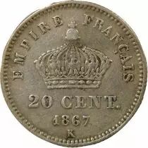 Napoleon III - 20 Silver Centimes , Large Diameter - 1867 K Bordeaux