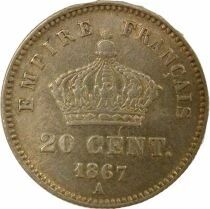 Napoleon III - 20 Silver Centimes, Big Diameter - 1867 A Paris