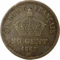 Napoleon III - 20 Silver Centimes, Big Diameter - 1867 BB Strasbourg