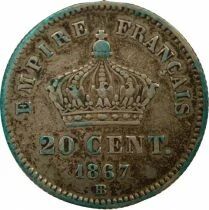 Napoleon III - 20 Silver Centimes, Laureate Head - 1867 BB Strasbourg